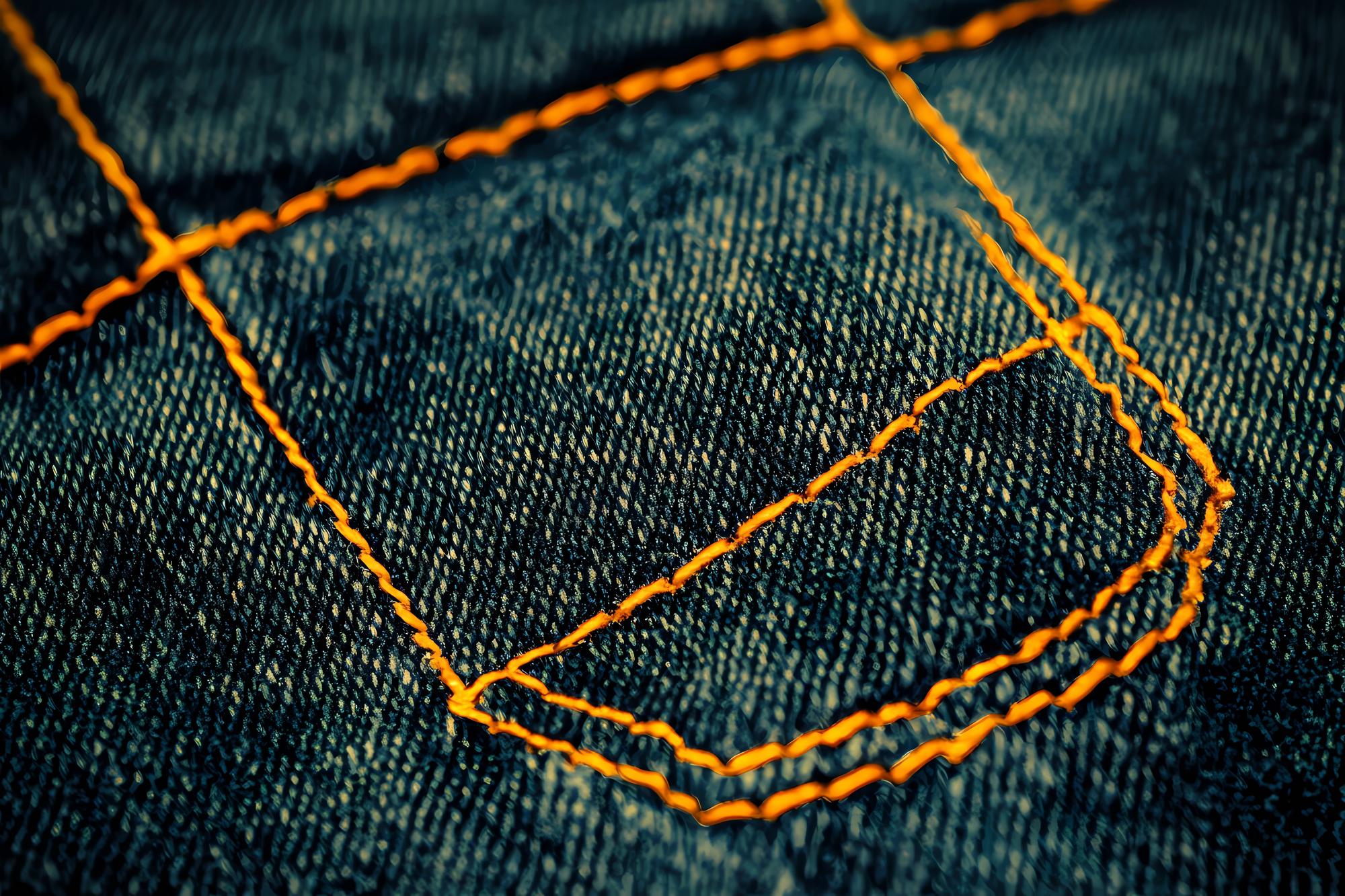 Campione elegante di ricamo su denim con filati neon